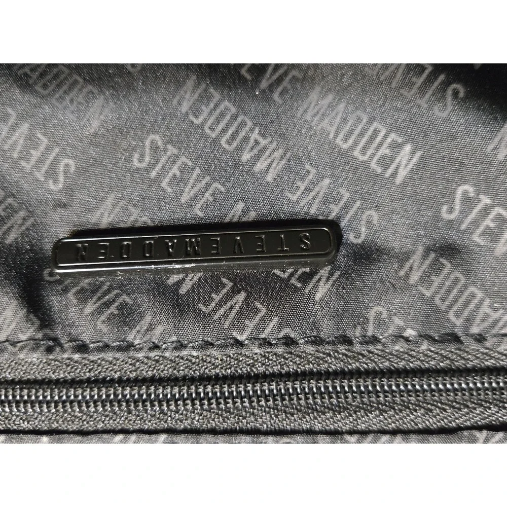 Steve Madden Quilted Backpack Black Square Rucksack Lg Zip Pockets Logo School